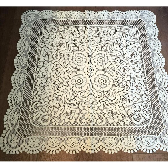Modern Square Lace Tablecloth With Floral Design Light Cream 35" CM2028 - Picture 1 of 7
